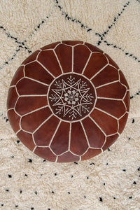 Thumbnail for Poufs&Pillows Poef van hoogwaardig ambachtelijk leer, handgemaakt, gevoerd, voetensteun, vloerkussen (cognachoning) Ettilux Home