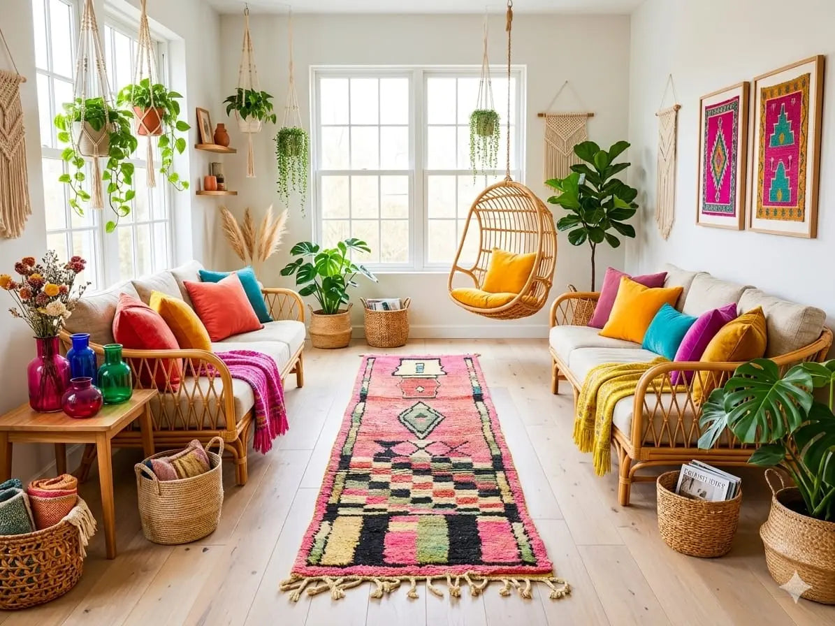 Pink Moroccan Runner Wool Rug