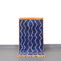 Thumbnail for Blue Wool Moroccan Small Rug 2 x 3.7 Feet / 62 x 113 cm - Ettilux Home