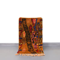 Thumbnail for Brown wool Moroccan Small Rug 2 x 3.4 Feet / 61 x 106 cm - Ettilux Home