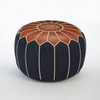 Thumbnail for Denim & Leather Pouf - Ettilux Home