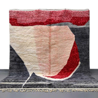 Thumbnail for Discover the exquisite Rosy Abstract Handwoven 100% Wool Beni Mrirt Rug, measuring 8.1 X 9.9 ft / 247 X 304 cm. Handcrafted with authentic Beni Ourain rug techniques, this beautiful rug will bring warmth and texture to your space.