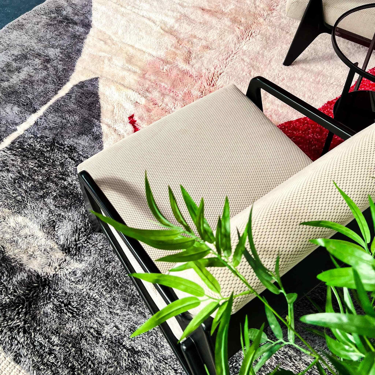 Add a touch of warmth and texture to your decor with the Rosy Abstract Handwoven 100% Wool Beni Mrirt Rug, a beautiful Beni Ourain rug measuring 8.1 X 9.9 ft / 247 X 304 cm. This handcrafted rug features a stunning abstract design and premium wool texture.